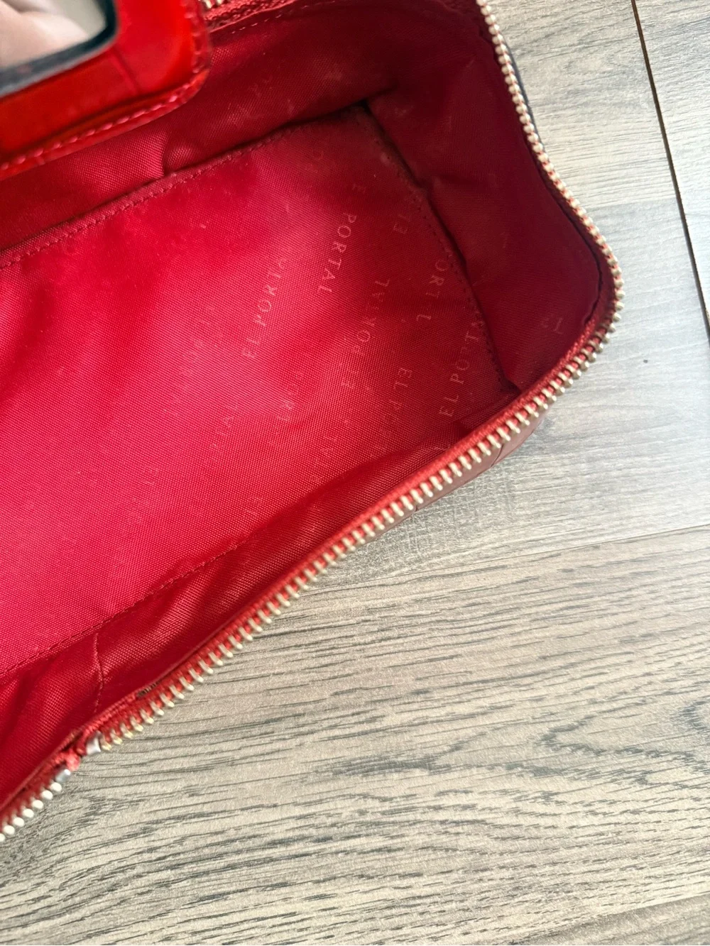 Red Croc-Embossed Structured Satchel Handbag